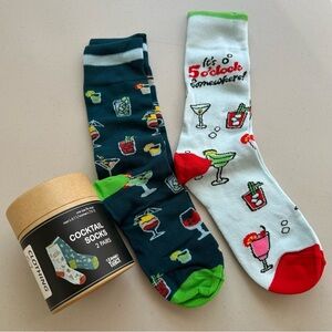 2 Pairs Cocktail Socks Multi Color Mixed Drinks Laugh Track 1 Size Fits Most